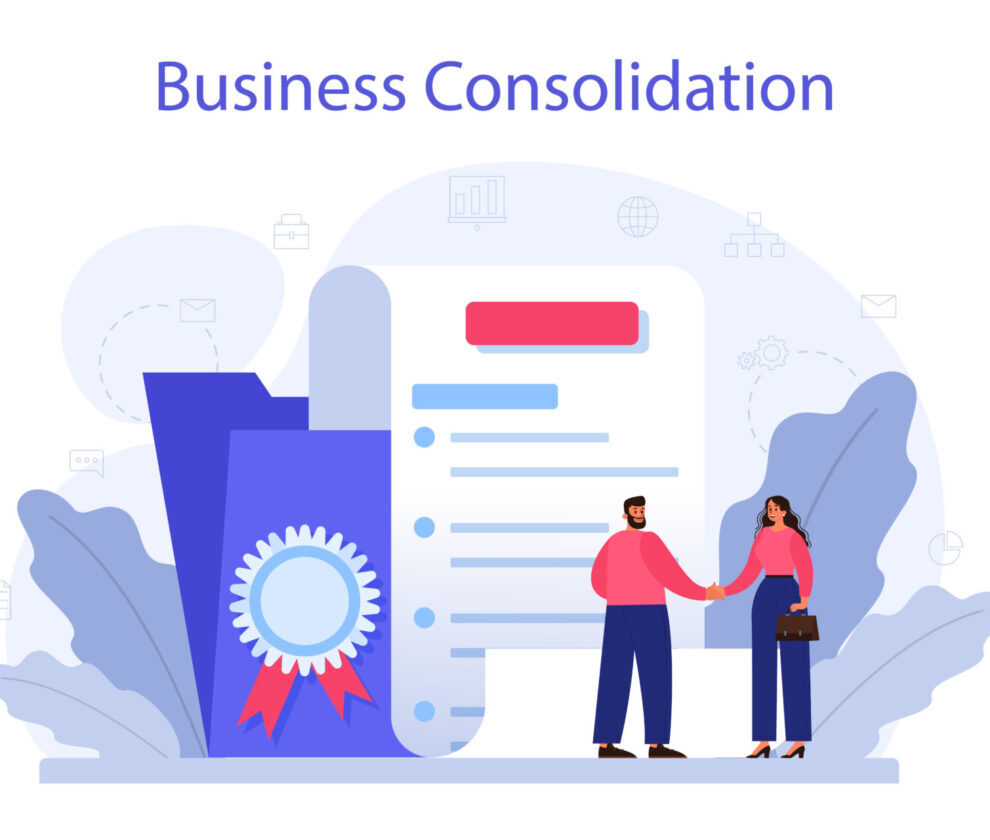 Business consolidation concept. Office characters working together